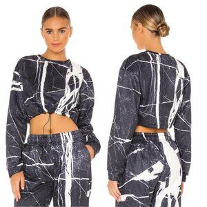 NWT Nubyen Cropped Sweatshirt Long Sleeve Crop Top Pull-cord Hem‎ Black S